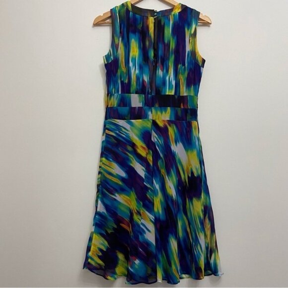 CALVIN Klein dress woven Aline multicolored chiffon fit flair sleeveles summer 4 - Picture 15 of 15